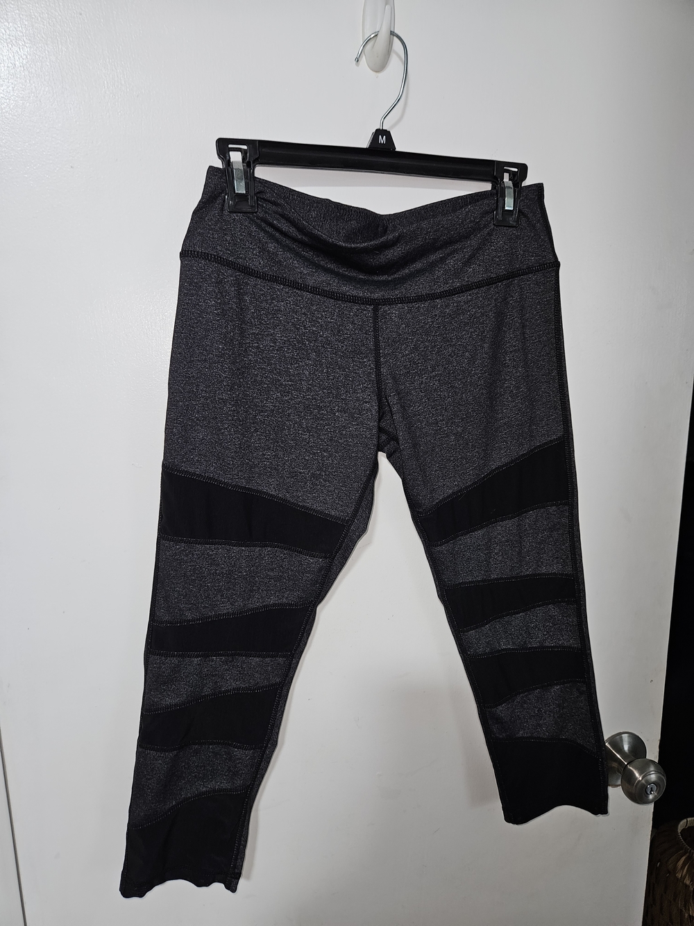 Grey & Black Athletic Leggings with Mesh Panels
